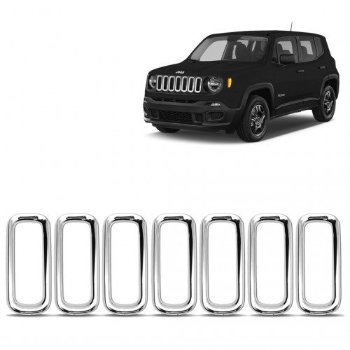 Aplique Cromado Grade Jeep Renegade 2015 a 2018 Aro Moldura Aplique Cromado Grade Jeep Renegade 2015 a 2018 Aro Moldura