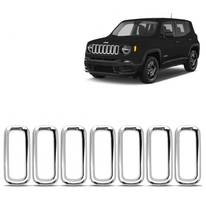 Aplique Cromado Grade Jeep Renegade 2015 a 2018 Aro Moldura Aplique Cromado Grade Jeep Renegade 2015 a 2018 Aro Moldura